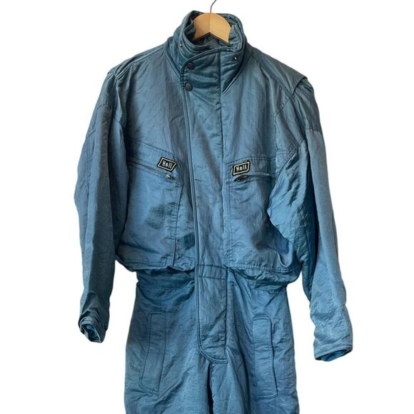 Vintage Womens Hell is for Heroes Ski Jumpsuit Size M Retro Nylon Shiny Y2K Blue - Picture 2 of 13